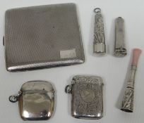 A parcel of silver smoking accessories comprising guilloche cigarette case, Birmingham, 1938, two