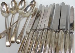 A set of five George III silver dessert spoons, London 1796, 4ozs; together with two sets of