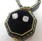 A pair of diamond solitaire earrings, 0.4ct each visual estimate