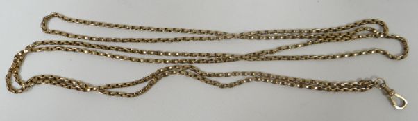 A long 9ct yellow gold cable muff-chain, 46.6gms