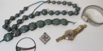 A parcel including lapis lazuli ethnic bracelet and similar necklet, a Garrard watch, vintage