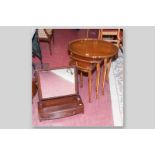 A set of three 20th Century mahogany tables and a Regency mahogany and line strung two drawer