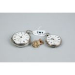 A gent's silver encased 19th Century pocket watch with white enamel dial and Roman numerals and a