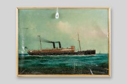 Late 19th/early 20th Century Oriental School oil on canvas - a twin funnel steamer, 17 x 23 ins (
