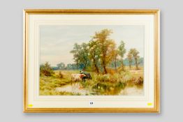 FREDERICK J KNOWLES watercolour - rural scene with cattle watering by a pond, signed and dated 1895,