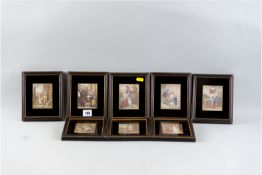 A set of eight 'Cries of London' style coloured prints, all in identical black mounts and beadwork
