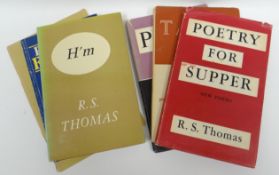A collection of five R S Thomas poetry books comprising, 'Poetry for Supper' (signed, 1964), 'Tares'