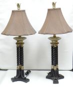 A pair of modern Classical-style table-lamps and shades by 'Uttermost Lighting', 33ins high incl.