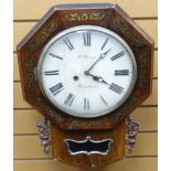 A Welsh nineteenth century hexagonal brass-inlaid rosewood encased drop-dial wall clock with twin