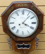 A Welsh nineteenth century hexagonal brass-inlaid rosewood encased drop-dial wall clock with twin