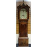 An early Victorian longcase clock, the painted arch dial with rolling moon-face and bearing Arabic