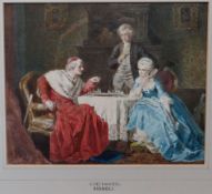 ANTONIO BIGNOLI watercolour - interior scene with three figures at a table with chess, title to