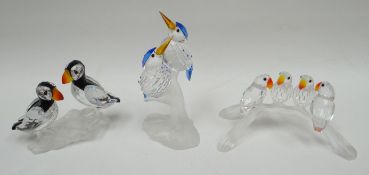 Three Swarovski crystal glass bird groups