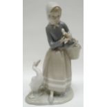 A Lladro figure of a girl with goslings and goose, 9.5ins high (24cms)