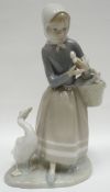 A Lladro figure of a girl with goslings and goose, 9.5ins high (24cms)