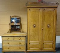 An Aesthetic Movement two piece ash bedroom suite comprising wardrobe, 90ins high (209cms) and