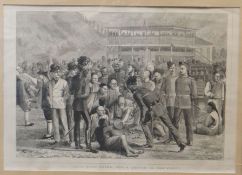 Framed monochrome antique print from a periodical - entitled 'Hong Kong Races, 1878 - A Sketch in