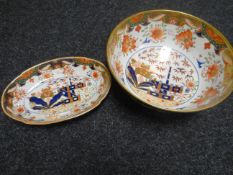 A Spode Imari-palette footed-bowl and oval dish, the dish of lobed form, both in pattern number