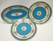 A trio of late eighteenth century Sevres porcelain comprising a pair of plates, 9.75ins diam (24cms)
