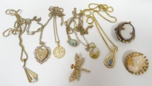 A parcel of mixed yellow metal / yellow gold jewellery including cameos, fine necklaces etc