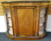 A mid-Victorian burr walnut credenza with gilt metal mounts, marquetry inlay, ebony trimming and