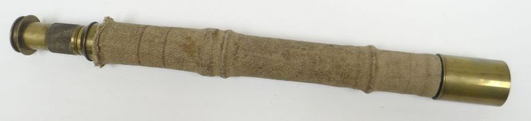 A W G Pye & Co brass sighting telescope, model No. 5 (Mark II), intriguingly bound in old sack-