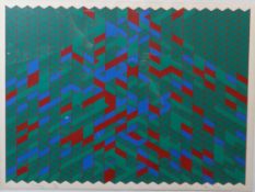 TOM CROSS limited edition 20/20 coloured lithograph - abstract in green, red and blue entitled '
