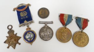 A 1914-1918 Campaign medal inscribed to Pte. J Jones of the Shropshire Light Infantry, a 1914 Star