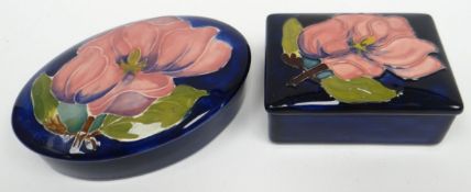 An oval and a rectangular Moorcroft blue-ground tube-lined floral table box