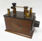 A wooden, brass and celluloid radio-receiver, the 'Lissenophone Midget - Regd. No. 281' bearing