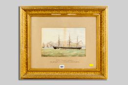 P H SIEMS watercolour - entitled on mount 'HMS Boadicea, Sixteen Guns, Flagship of Rear Admiral