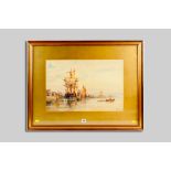 FREDERICK J ALDRIDGE watercolour, harbour shipping scene with distant windmill, signed and