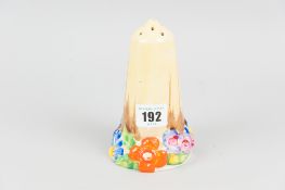 A Clarice Cliff Bizarre sugar sifter decorated in the 'My Garden' pattern, the base with