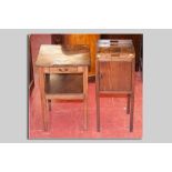 An early Victorian mahogany night cabinet with 'tray' top and single square door on square