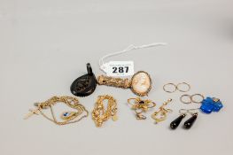 A parcel of mixed items incl. two 9ct seed pearl pendants, a fine chain and a crucifix