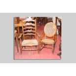 An Edwardian mahogany cane backed and cane seated simple rocking chair and an elm rush seated