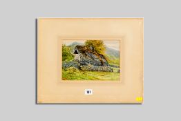 HARRY E HIME watercolour, unframed - old derelict cottage, signed and dated 1879, 17 x 25 cms