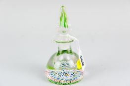 A Crieff Scotland Perthshire glass bottle paperweight, green-based millefiori cane decoration with
