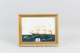 A framed Wedgwood porcelain plaque showing the three-masted ship, Dreadnought, reproduced from the