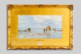 CHARLES MOTTRAM watercolour - coastal scene with seaweed gatherers and their horses and carts,
