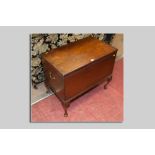 A late 18th/early 19th Century mahogany cellarette with brass end carrying handles on later cabriole