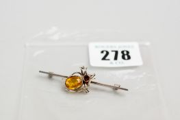 A silver bar brooch, Chester 1920 with centre precious stone mounted beetle designed by Charles