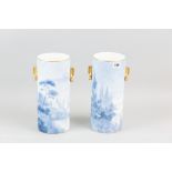 A good pair of Swedish Rorstrand lavender blue and white chimney vases, all over landscape