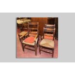 A Victorian centre pedestal breakfast table and a set of four similar period rush seated bobbin