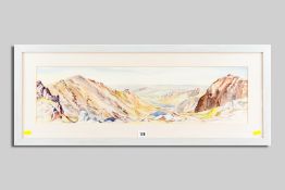 NANCY MORRIS watercolour - Snowdon landscape from Bwlch Glas, signed and dated 2000, 19 x 72 cms