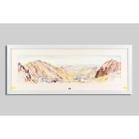 NANCY MORRIS watercolour - Snowdon landscape from Bwlch Glas, signed and dated 2000, 19 x 72 cms