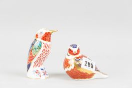 A Royal Crown Derby model kingfisher, number L1X and a small sparrow like bird L1X
