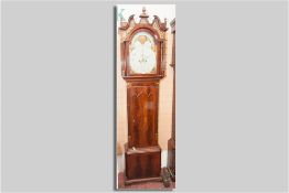 A Victorian mahogany and inlaid longcase clock, the hood with broken swan neck pediment with