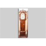 A Victorian mahogany and inlaid longcase clock, the hood with broken swan neck pediment with