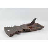 A nineteenth century South Sea Island coconut splitter, the hardwood utensil with carved square dish